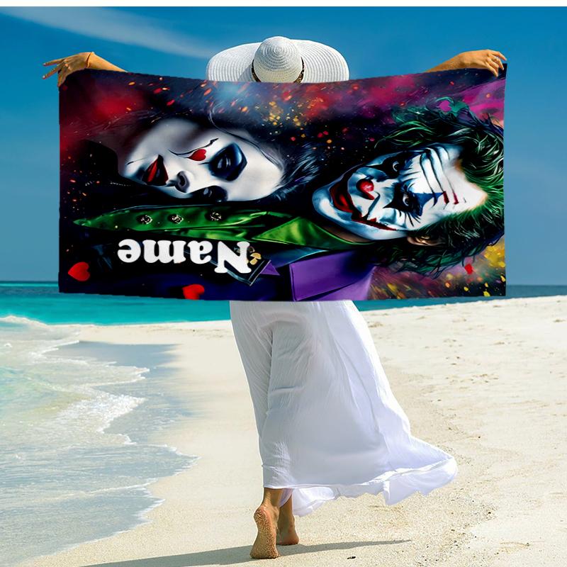 Custom Name Ultra-Soft Beach Towel with Joker Theme,Ideal for Pool - Camping, Diving - Perfect Travel Essential, Vibrant Beach Towel.