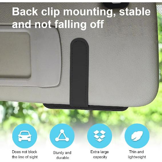 2PCS Small Leather Car Sun Visor Organizer, Multifunctional Auto Visor Document Holder With Sunglasses Clip, Universal Car Interior Organizer For