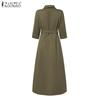 ZANZEA Women Casual Turn Down Collar Long Sleeve Shirt Dress