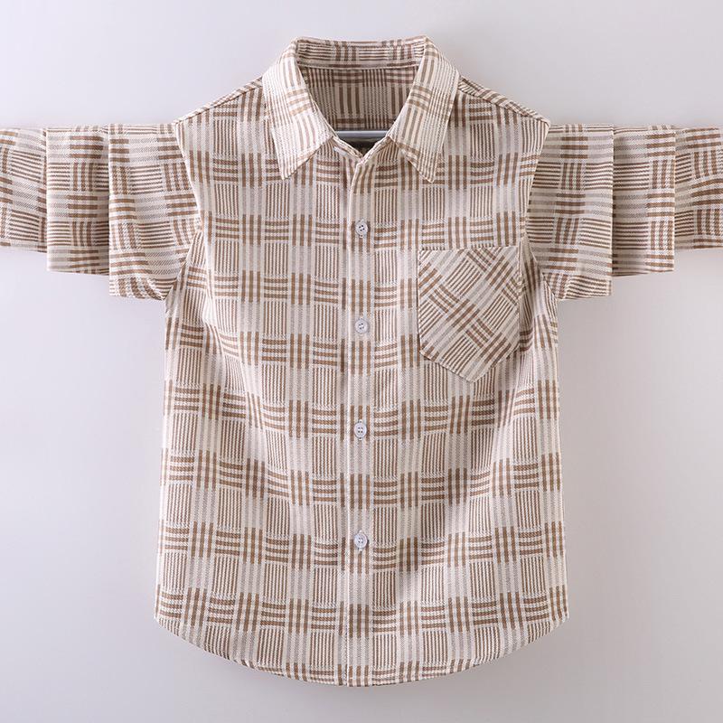 Boys' Long-Sleeve Plaid Cotton Shirt – Autumn Fashion for Kids
