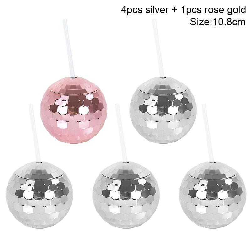 5Pcs Disco Ball Cup with Straw Bachelorette Party Supplies Wedding Bridal Shower Cocktail Drink Cups Beach Pool Birthday Decor