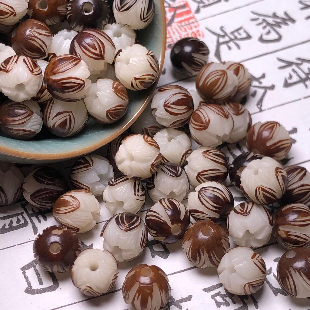 Bodhi Root Beads with Lotus & Cloud Patterns for DIY Buddhist Accessories