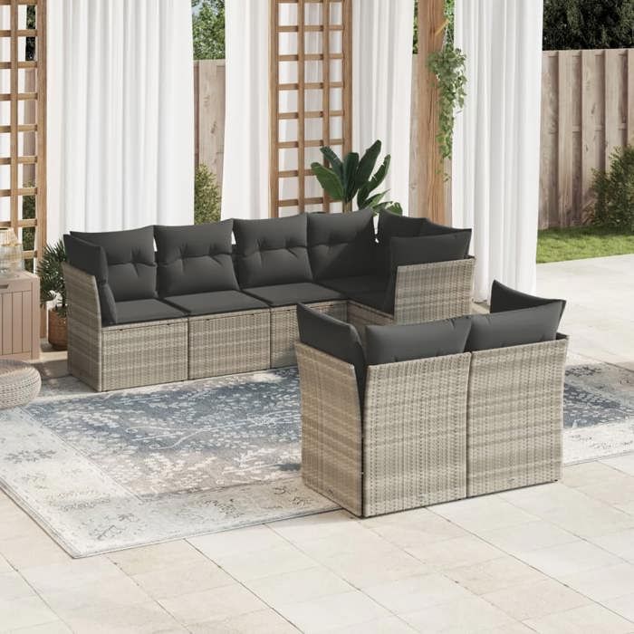 VidaXL Salon de Jardin avec Coussins 7 pcs, Canapés de Terrasse, Ensemble de Meubles de Patio, Mobilier d'Extérieur, Gris 3217902