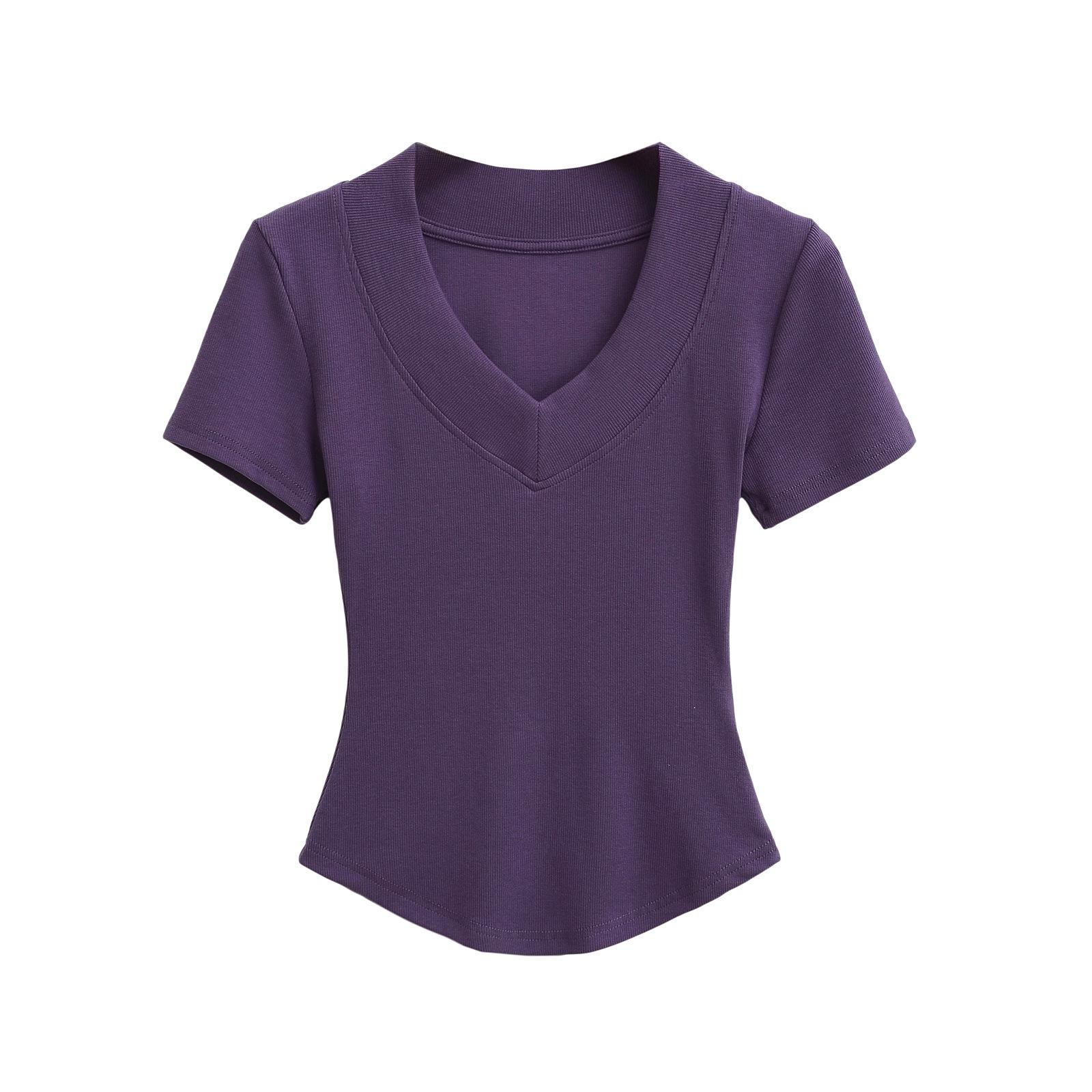 

Sweet & Spicy V-Neck Waist-Cinching Short-Sleeve T-Shirt – Women s Summer Slimming Top Small фиолетовый
