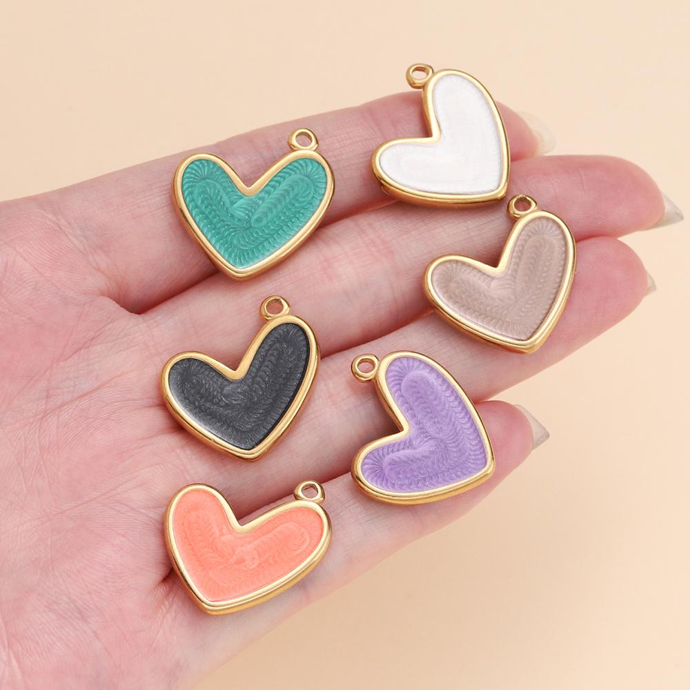 2Piece/Pack Stainless Steel Colorful Enamel Heart Charms for DIY Necklace Bracelet Earrings Trendy Jewelry Making Findings