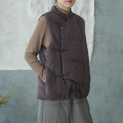 Gilet matelassé en perles pour femmes, rétro, Polyester, couleur unie, manteau ample rembourré, vêtements d'hiver sans manches à boutons