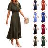 Women's Summer Fashion Loose V-Neck Short Sleeve Tie Solid Color Dresses