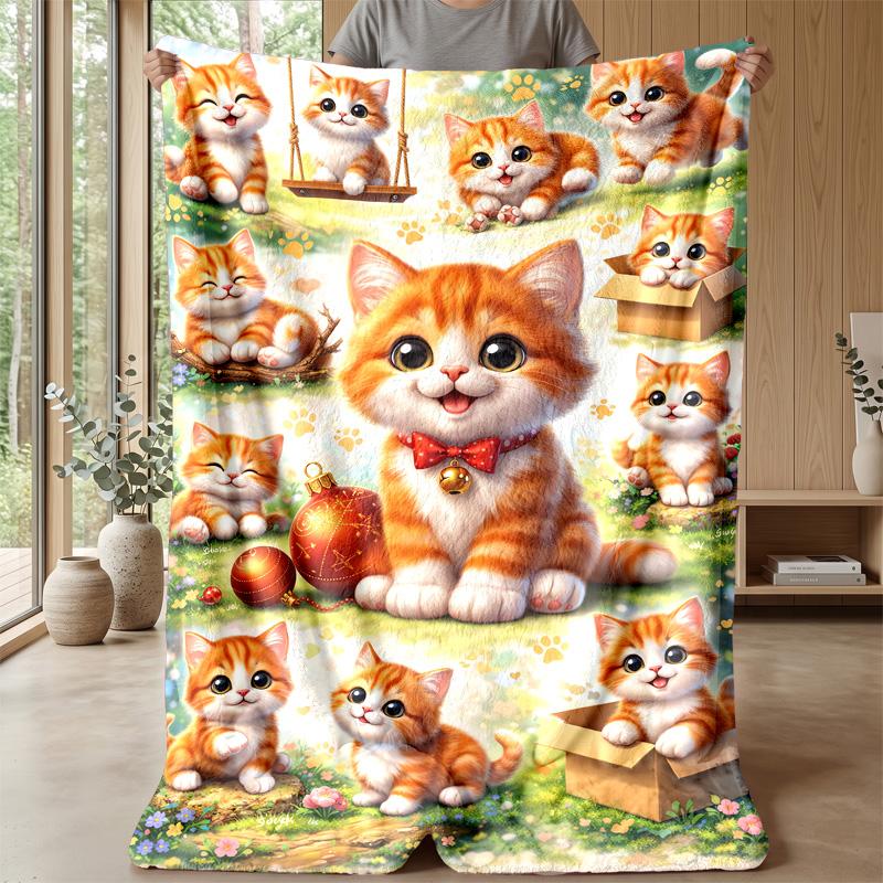 Playful Kittens Scene Theme blanket Lightweight Warm Flannel Blanket Decorative Throw Blanket for Home Decoration