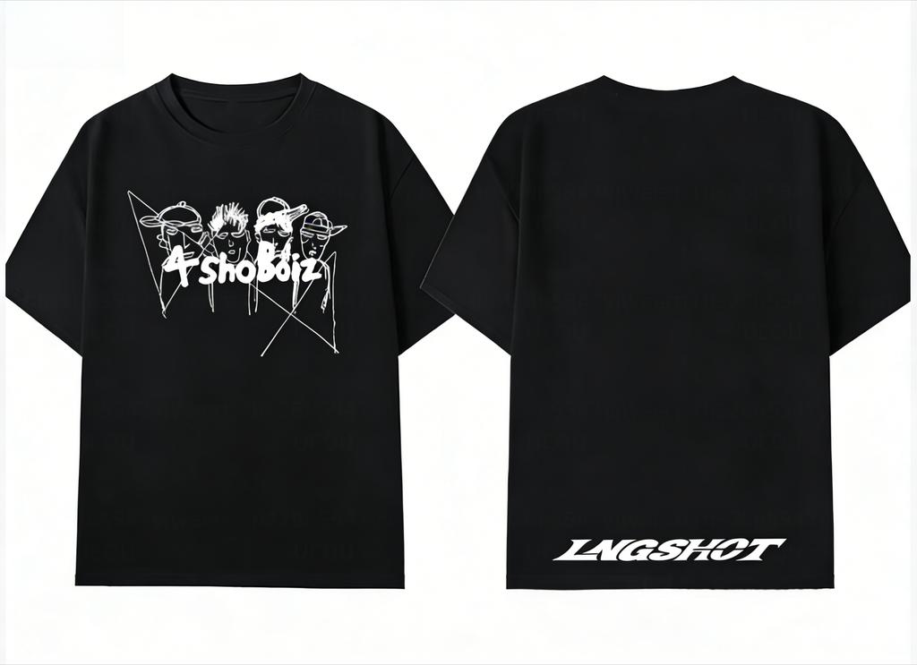 Vintage 4shoboiz Group Sketch Print Tshirt Lngshot Letter Back Print Oversized Hip Hop Tshirt Unisex Y2k Streetwear Short Sleeve