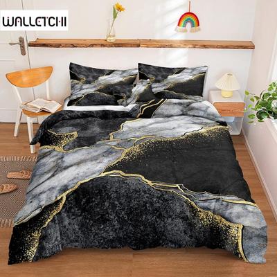Marble Duvet Cover Black Marble Bedding Black White Gold Abstract Marble Texture Polyester Quilt Cover Double Queen King Size