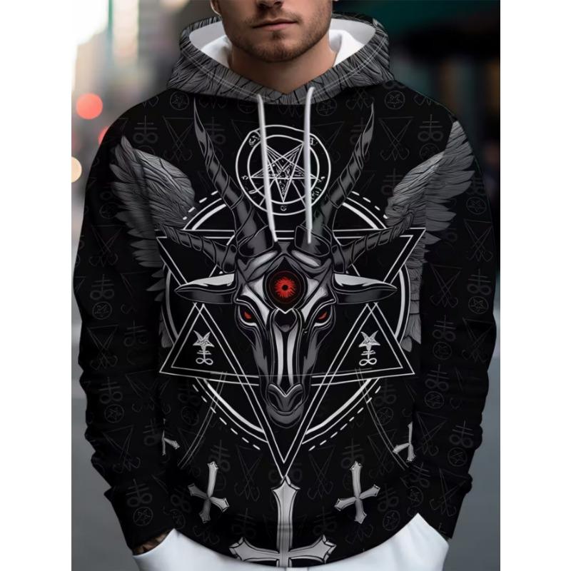 Men's trendy street hooded sweatshirt with printed design, featuring a hood strap. Suitable for daily outings and casual gatherings.