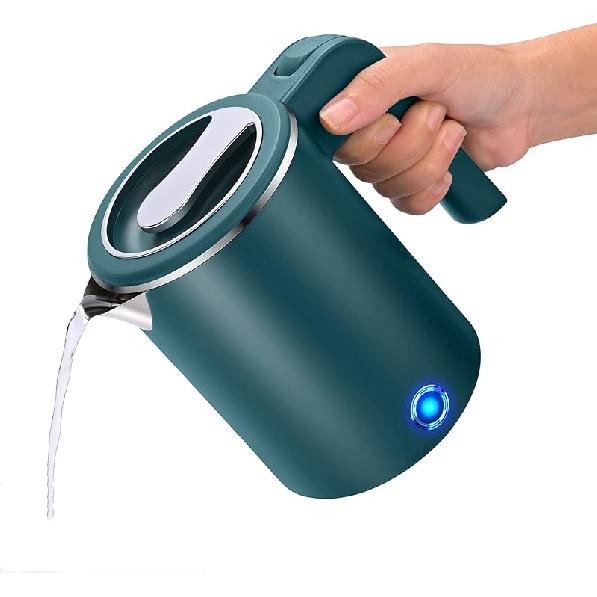 Small Electric Kettles Stainless Steel for Boiling Water, 0.6L Travel Mini Hot Water Boiler Heater, Double Wall Cool Touch Portable Teapot