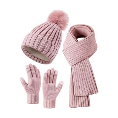 3 Pcs/Set Women Winter Beanie Scarf Gloves Set Thick Knitted Warm Cap Great Friction Palm Gloves Elastic Ear Protection Cycling Dome Neck Warp Set