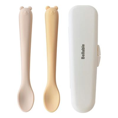 Bellable bebek maması bebek maması besleme kaşığı (2 tip) + kılıf seti, hardal, bej (kaşık), 1 set, Kore popüler sofra takımı