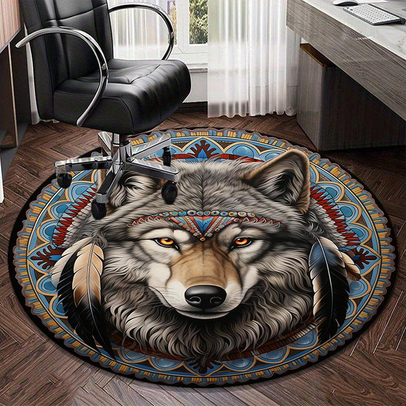 Wolf im Wald runder Teppich Stuhlpolster Runder Eingangsteppich, Weiche runde Teppiche für Wohnzimmer, Schlafzimmer, Kreis Teppich Dekor Geschenke