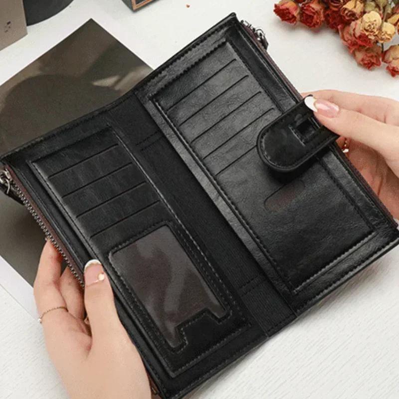 Fashionable Men and Women's Long Wallet, European and American Fashion Phone Bag PU Leather Multi Card Carrying Bags Purses