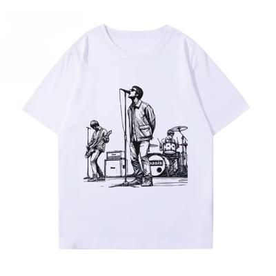 Camiseta de Álbum da Banda Oasis Masculina e Feminina Verão Vintage Americano Rock Britânico Grafite Manga Curta Roupas Tops Casuais Populares