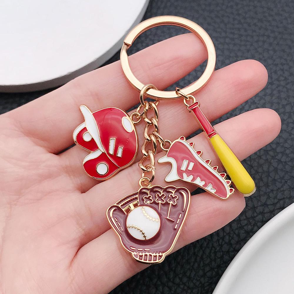 Bold Red Drip Oil Baseball Glove & Shoe Keychain - Sporty Bag Pendant for Men & Women
