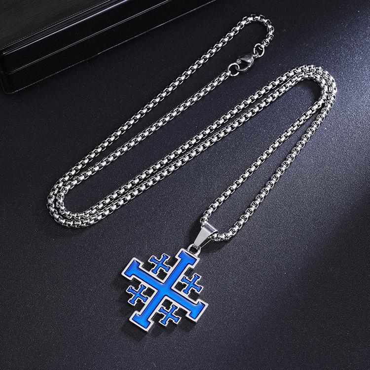 Retro Czarny Naszyjnik z Krzyżem - Męski Hip Hopowy Dodatek ze Stali Nierdzewnej
