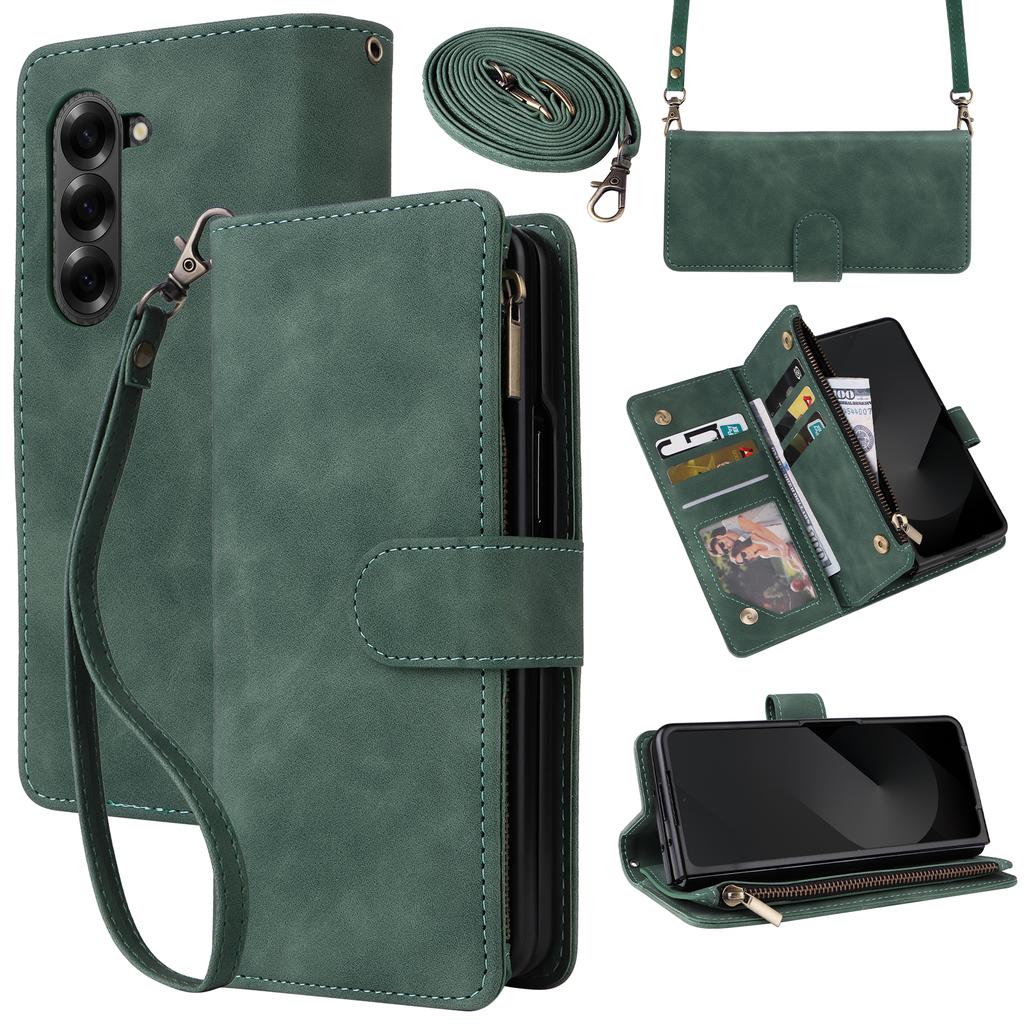 Premium Leather Business Phone Case For Samsung Galaxy Z Fold 7 Zipper Wallet Card Slots Magnetic Flip Cover For Z Fold 6 5 4 3
