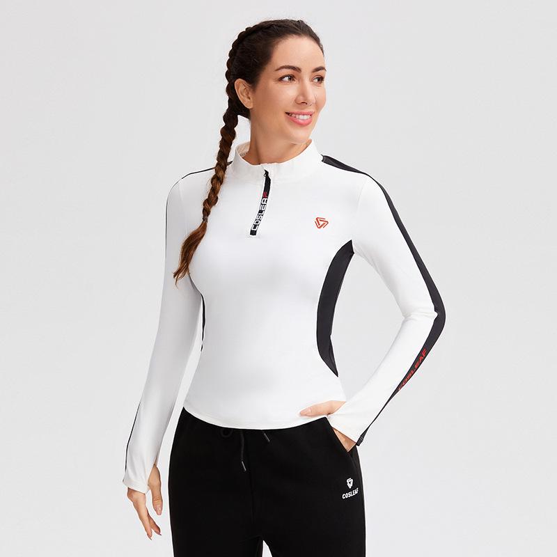 Women's Quick-Dry Long Sleeve Half-Zip Color Block Running Top