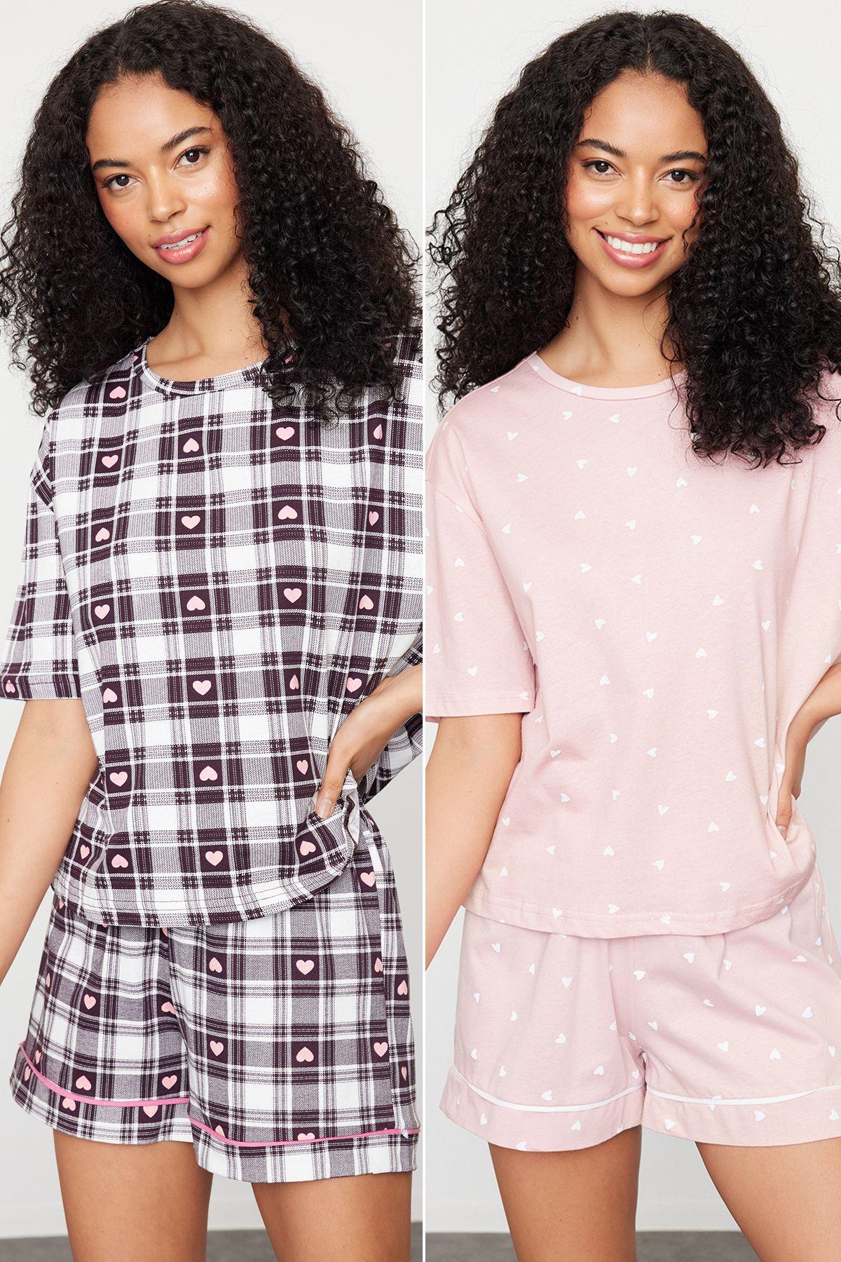 

Women s Style Pajama Set Multicolored 2 Pack 100% Cotton Heart Knitted Pajama Top