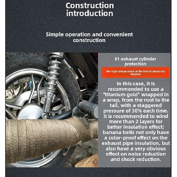 Motorcycle Exhaust Thermal Band Heat Wrap Protection Manifold Insulation Tape with Stainless Ties Fiberglass Heat Shield Tape