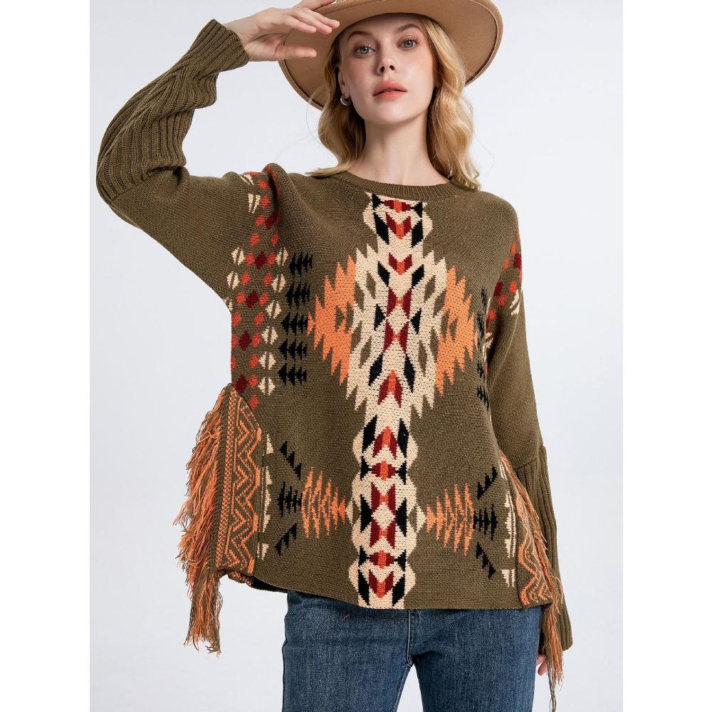 

Новый вязаный свитер на осень и зиму, свитер с цветовыми блоками, пуловер с круглым вырезом, повседневный свитер с длинными рукавами для женщин L темно-коричневого