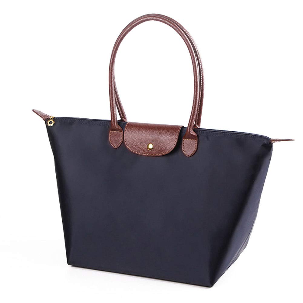 Tote Bag for for Large 3 Sizes [Blostirno] Women, Nylon, Foldable, Handbag, Waterproof, Commuting, Travel, Shopping, Capacity, (L, Navy)