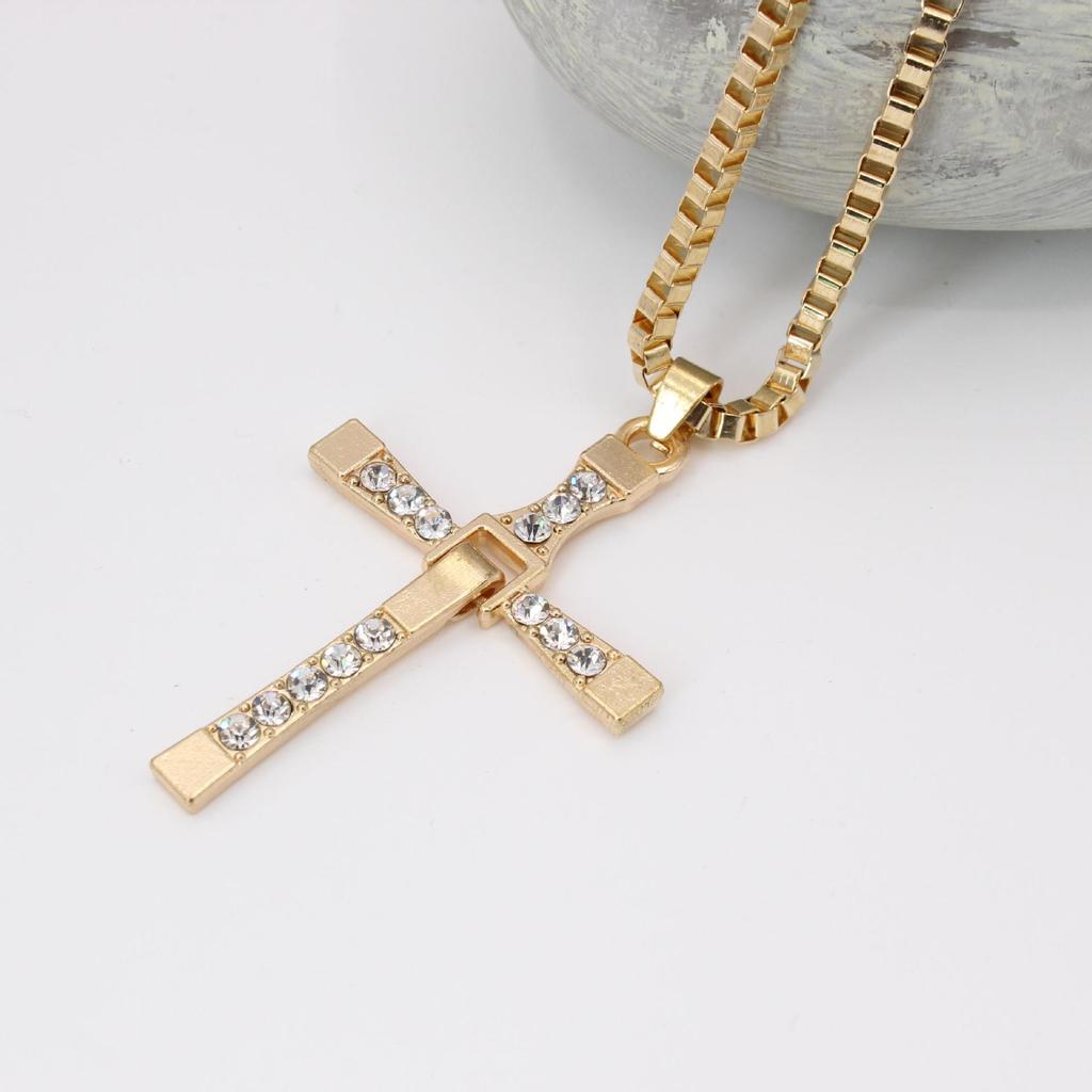 Trendy Rhinestone Cross Necklace Clavicle Sweater Chain