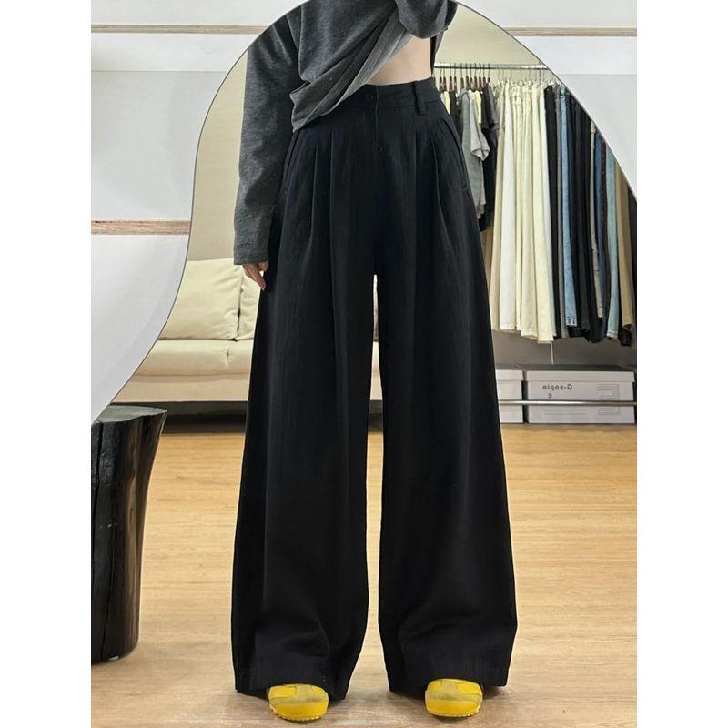 Black High-Waisted Wide-Leg Jeans for Women, Spring Season, Plus-Size, Loose Fit, Slimming, Casual Style, Long Straight-Leg Pants, Floor-Length