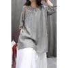 Women Summer Spring Round Neck Half Sleeve Cotton Linen Blend Embroidered Retro Casual Tunic Top
