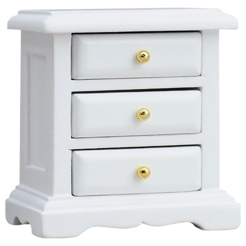 1:12 Dollhouse White Nightstand, Wooden Drawer Side Table for Bedroom, Miniature Furniture Model for Dollhouse Scene