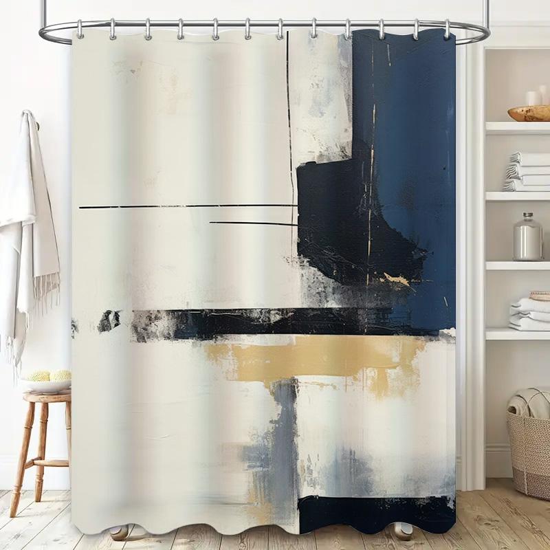 Modern Bathroom Shower Curtain DecorAbstract Art Print White Black Orange Bath Rug Liner Waterproof Home Decor Window Curtain Pa