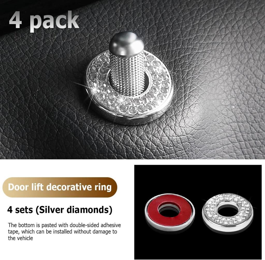 4pcs Sparkling Rhinestone Decals for Mercedes Benz E C Class Inner Door Lock Handle Pull Rod Bolt Cover