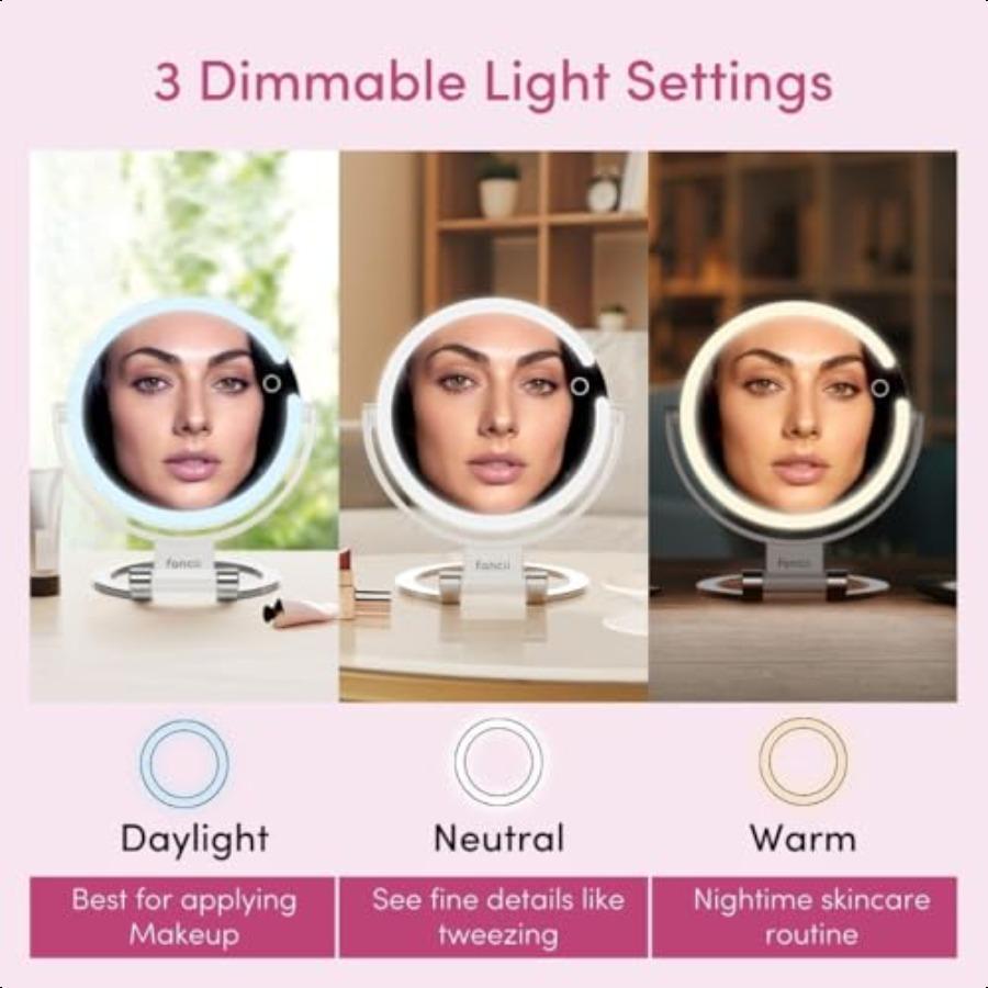 Travel Magnifying Mirror 10x 1x with Lights Rechargeable 9Inch Extra Large LED Lighted Makeup Mirror Folding Double Sided Porta