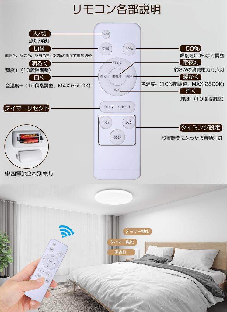 LED ceiling light for rooms up to 6 tatami mats, slim design, with remote control, dimmable, 24W, 2400lm, equivalent to a 150W dimmable light source,