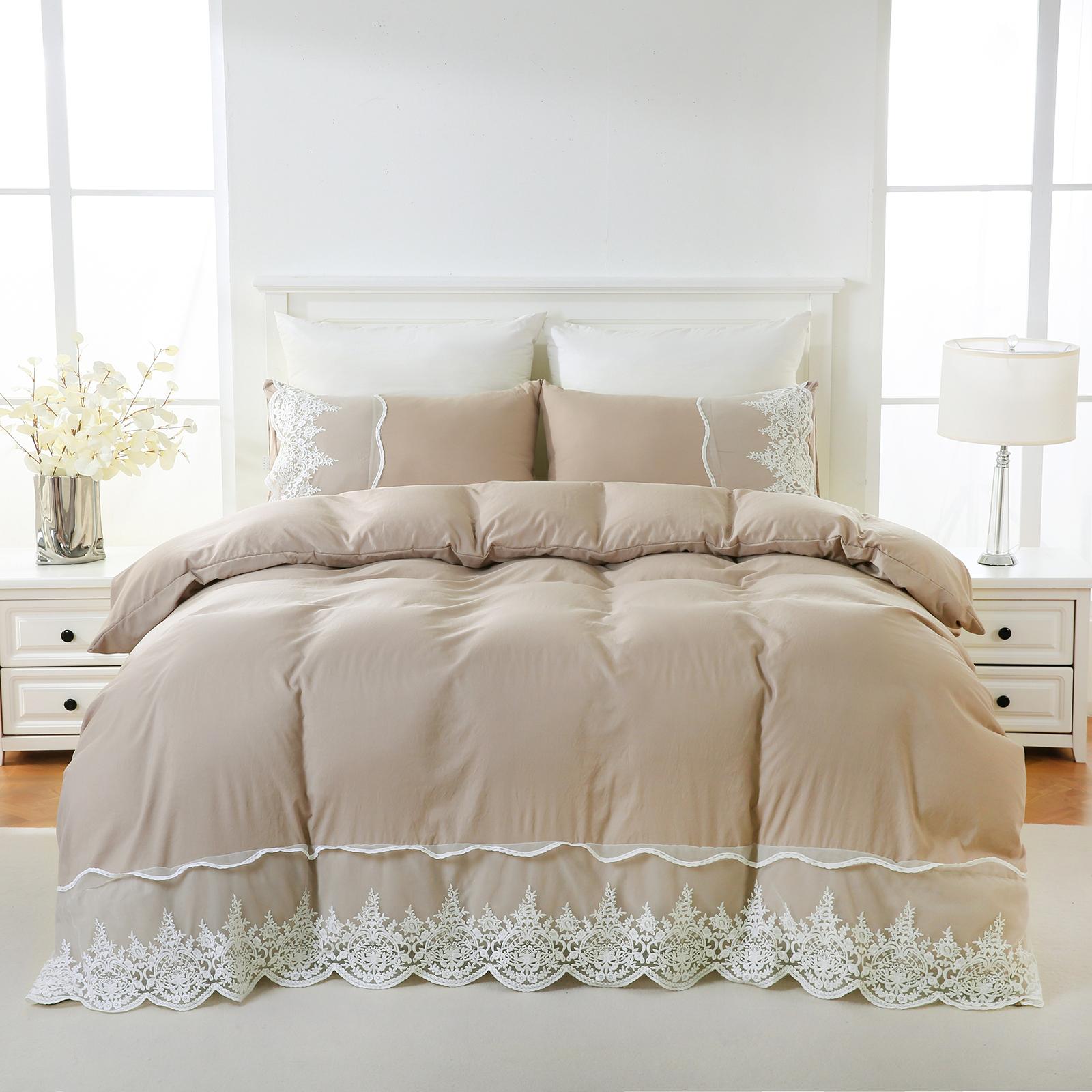 

Комплект пододеяльников из 3 предметов цвета хаки с кружевом, кружевной пододеяльник в стиле кантри, мягкий легкий пуховый комплект постельного белья для любого сезона 135x200cm-UK-Single хаки