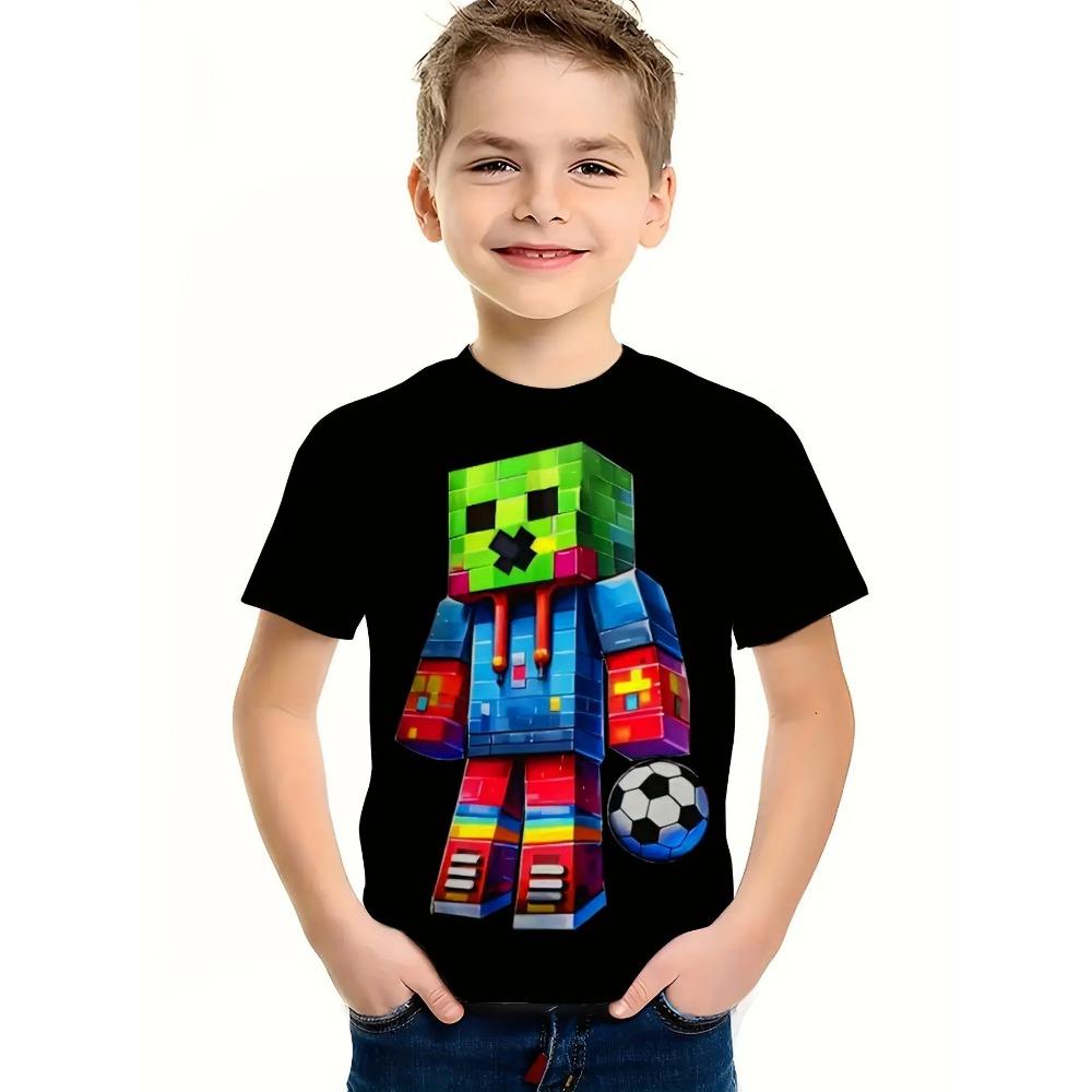Boys' 3D Printed T-shirt - Casual Short Sleeved Summer Top, Breathable Round Neck Children's Sports Shirt