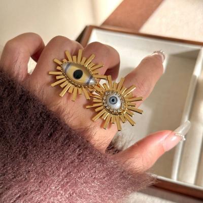 Geometric Demon Eye Ring Y2K Vintage Gold Ring Personality Exaggerated Ring  Decoration