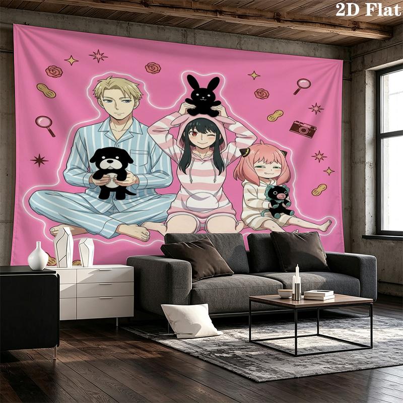 Spy Family Wall Tapestry Aesthetic Wall Hanging Printed Fabric Blanket Decorative Tapestries For Bedroom Living Room Home Decor