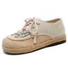 DX-23 Women's Autumn Linen Casual Shoes - Ethnic Embroidery, Lace-up Design