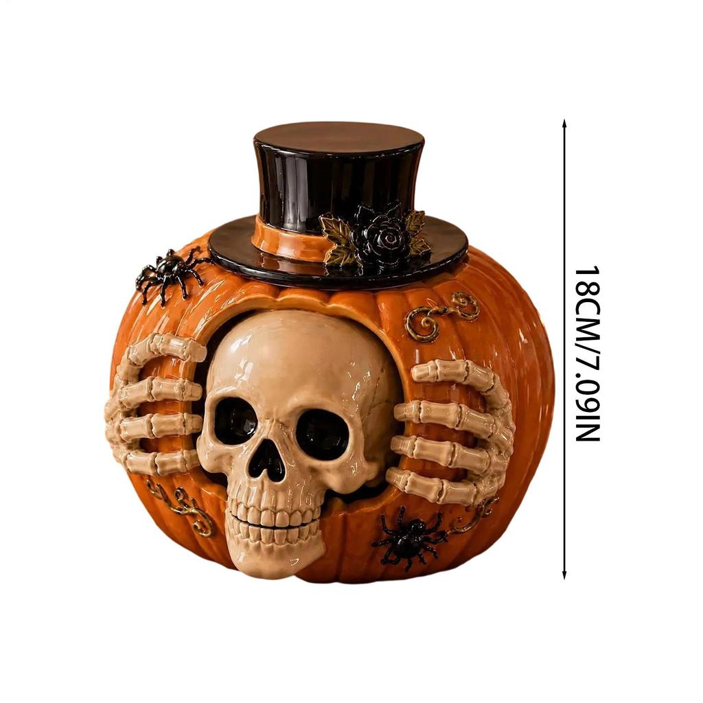Skeleton Pumpkin Candy Jar Skull Pumpkin Dining Table Decoration Resin Gothic Skeleton Pumpkin Bowl Halloween Cookie Jar