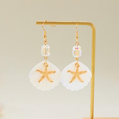 Handmade Bohemia Starfish Shell Dangle Earrings for Women Girls Exquisite Crystal Metal Ear Hook Earrings Fashion Jewelry Gift