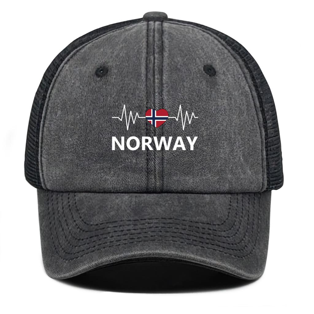 NORWAY Flags Print Snapback Mesh Cap Caps For Man Washed Retro Distressed Adjustable Baseball Hat Ideal Choice For Casual Wear