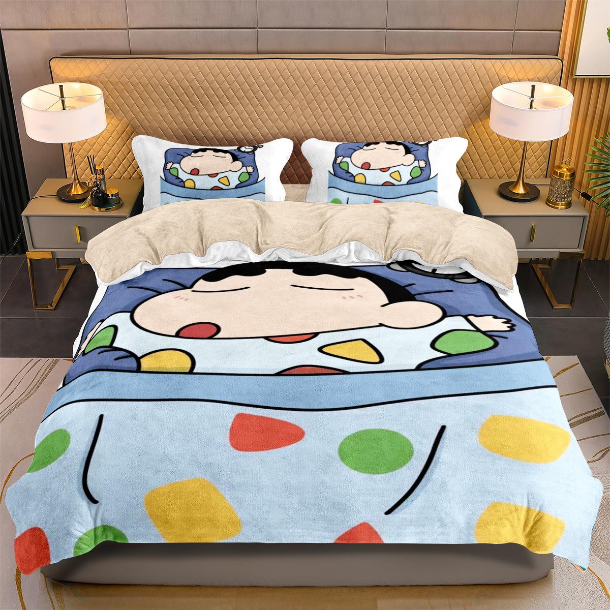 

Мультяшный комплект постельного белья Crayon-Shin-Chan с аниме-принтом Шин-чана Пододеяльник Наволочка 2/3 шт. Покрывало для подростков и взрослых 240x220cm-3pcs