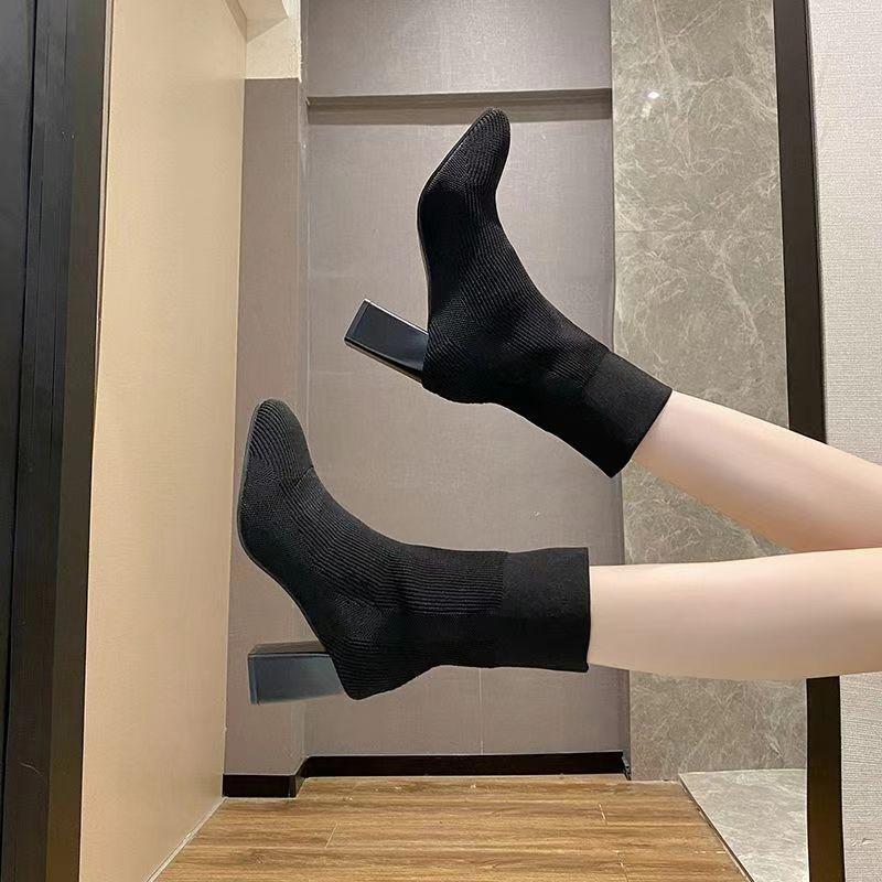 Fashion Women Baotou High Heel Pointed Toe Boots Designer Winter 2025 New Outdoor Comfortable Thick Heel Ankle Boots Shoes for Women