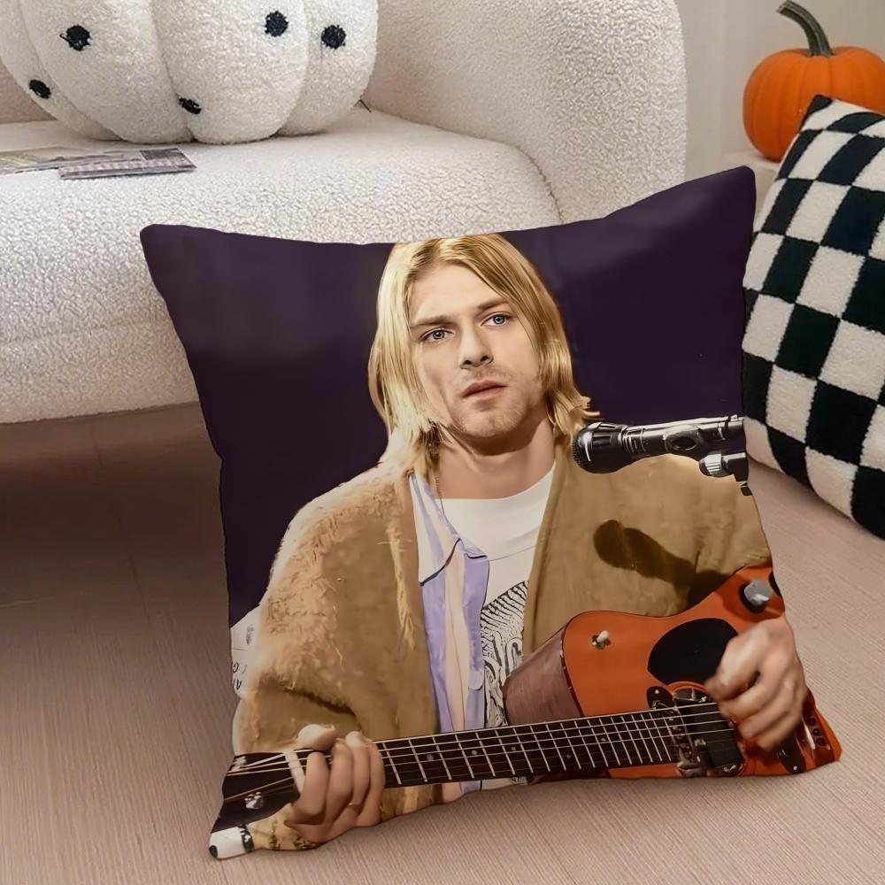 Grunge American Handsome Singer K-Kurt Cobain Cushion Cover Throw Pillow Cover Hidden Button Durable Polyester Chair Cushion