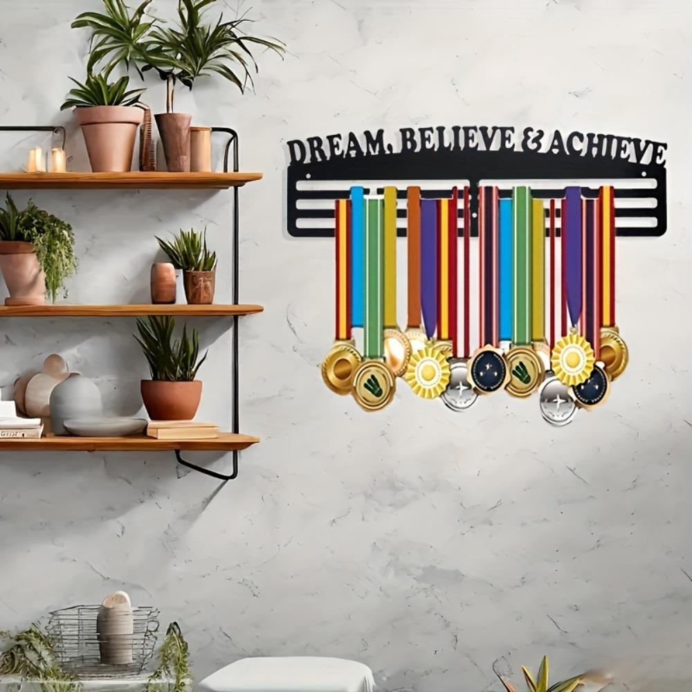 1pc 14.17 X 4.52 Inch Letter Metal Medal Display Hook, Wall Mountable Storage Rack for Sports Commemorative Plaques Honors
