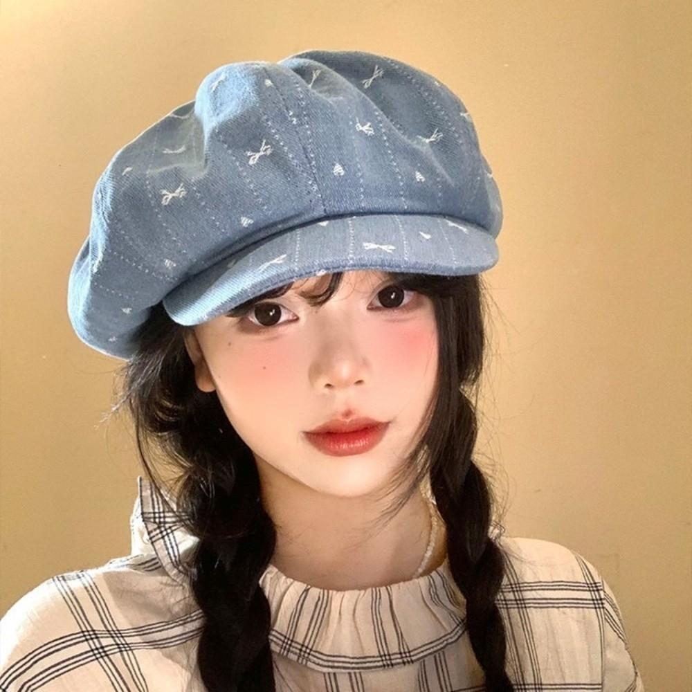 Cloud Retro Bow Beret Japanese Newsboy Cap Trendy Octagonal Cap  Streetwear